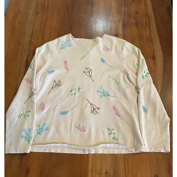 Vintage Embroidered Floral Cardigan Sweater‎ CottageCore Feminine Dainty Large - Picture 6 of 6